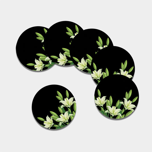 Lily Floral Print Leather Coaster Set