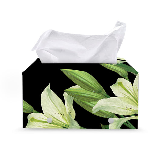 Lily Floral Print Leather Tissue Box Cover