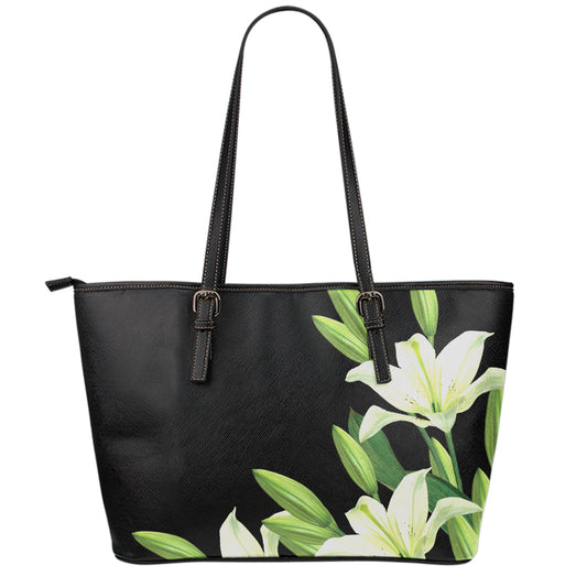 Lily Floral Print Leather Tote Bag