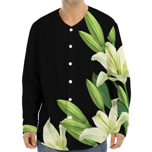 Lily Floral Print Long Sleeve Baseball Jersey