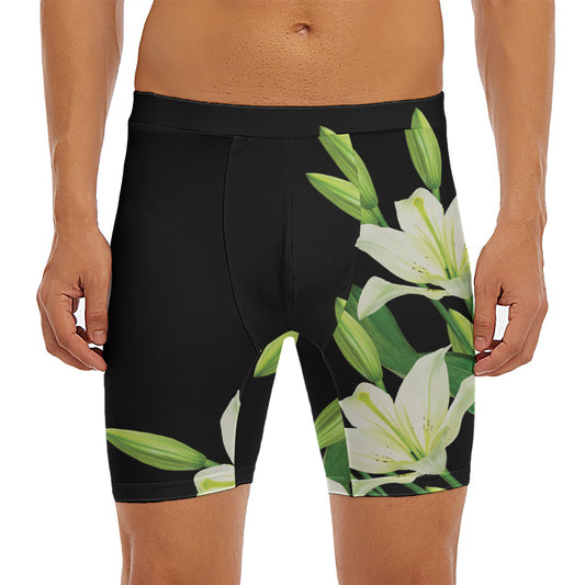 Lily Floral Print Men's Long Boxer Briefs