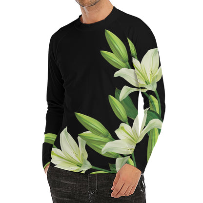Lily Floral Print Men's Long Sleeve Rash Guard