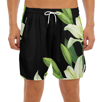 Lily Floral Print Men's Split Running Shorts