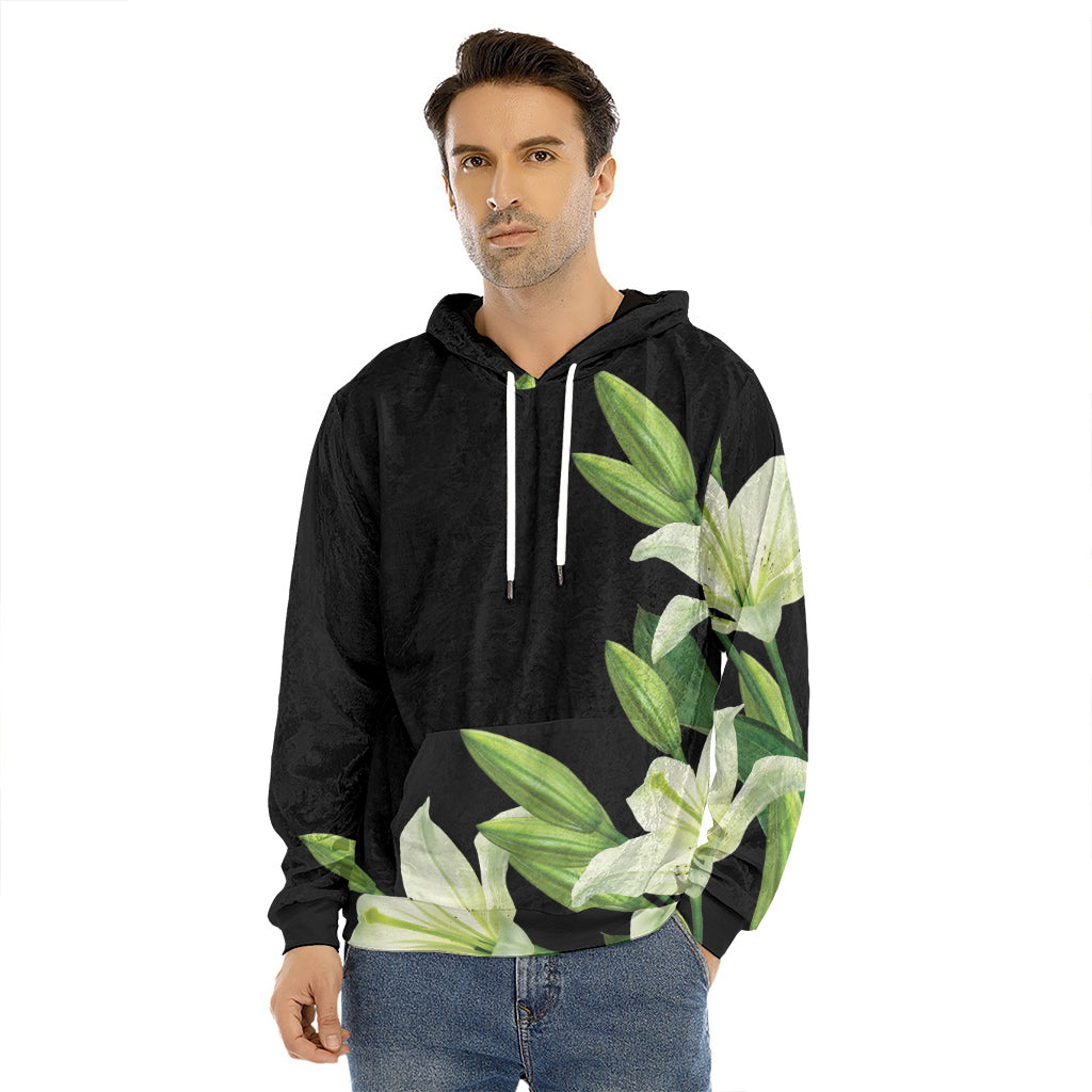 Lily Floral Print Men's Velvet Pullover Hoodie