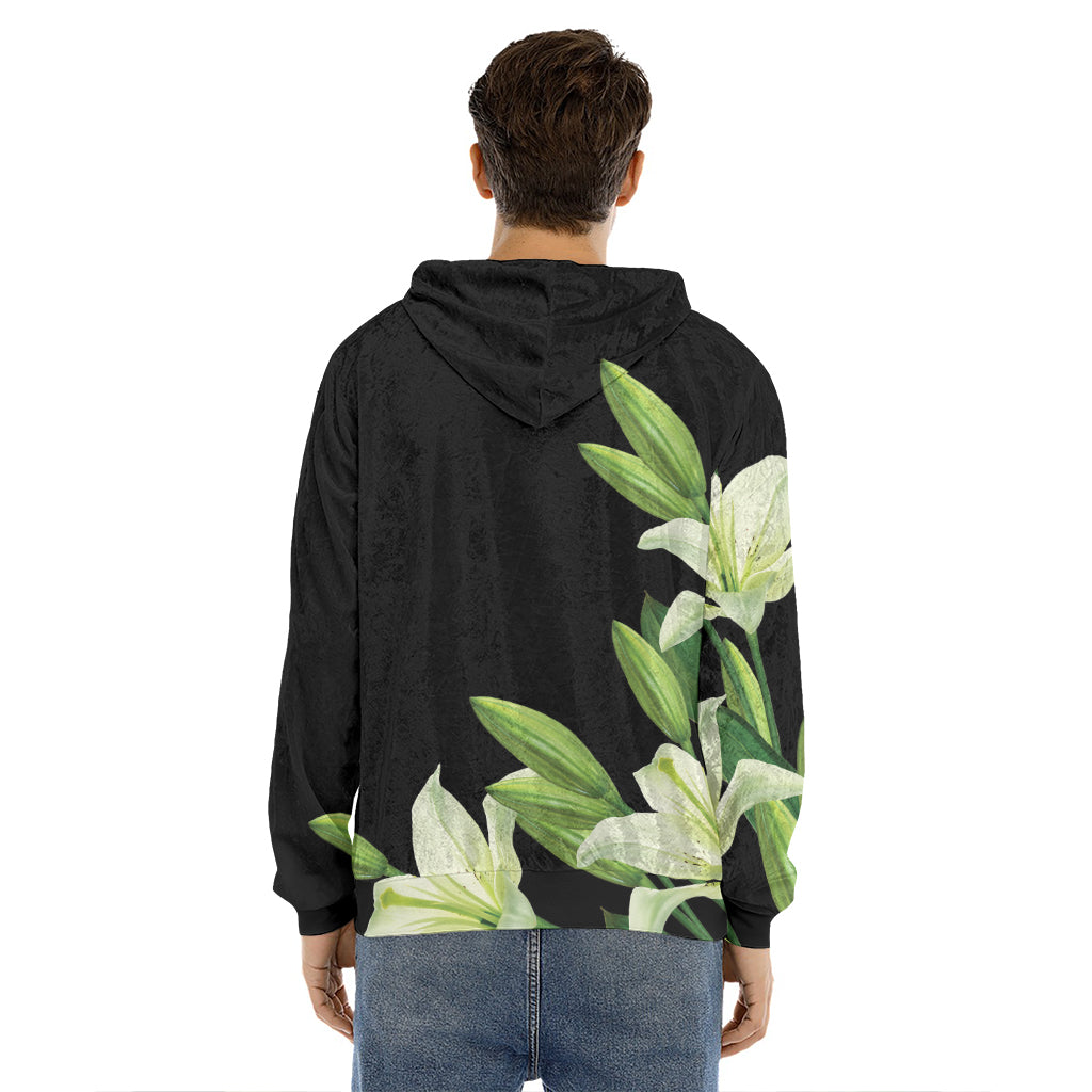Lily Floral Print Men's Velvet Pullover Hoodie