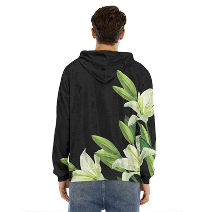 Lily Floral Print Men's Velvet Pullover Hoodie