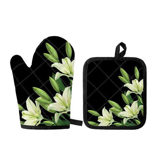 Lily Floral Print Oven Mitt And Pot Holder Set