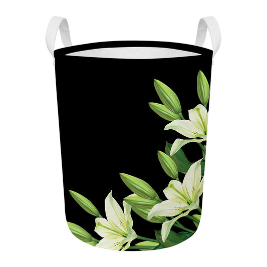 Lily Floral Print Round Laundry Basket