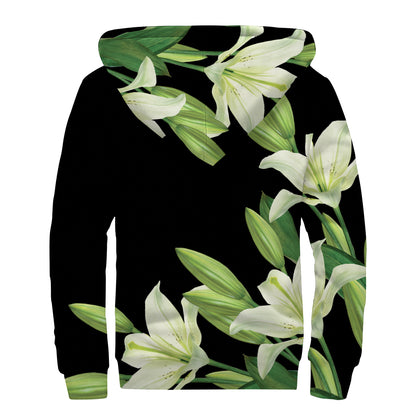 Lily Floral Print Sherpa Lined Zip Up Hoodie
