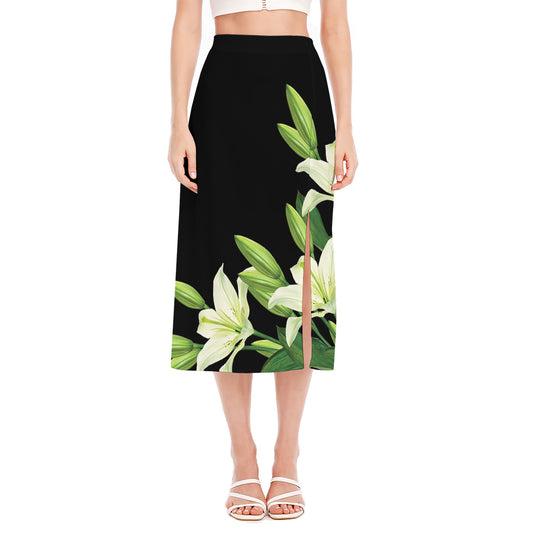 Lily Floral Print Side Slit Midi Skirt