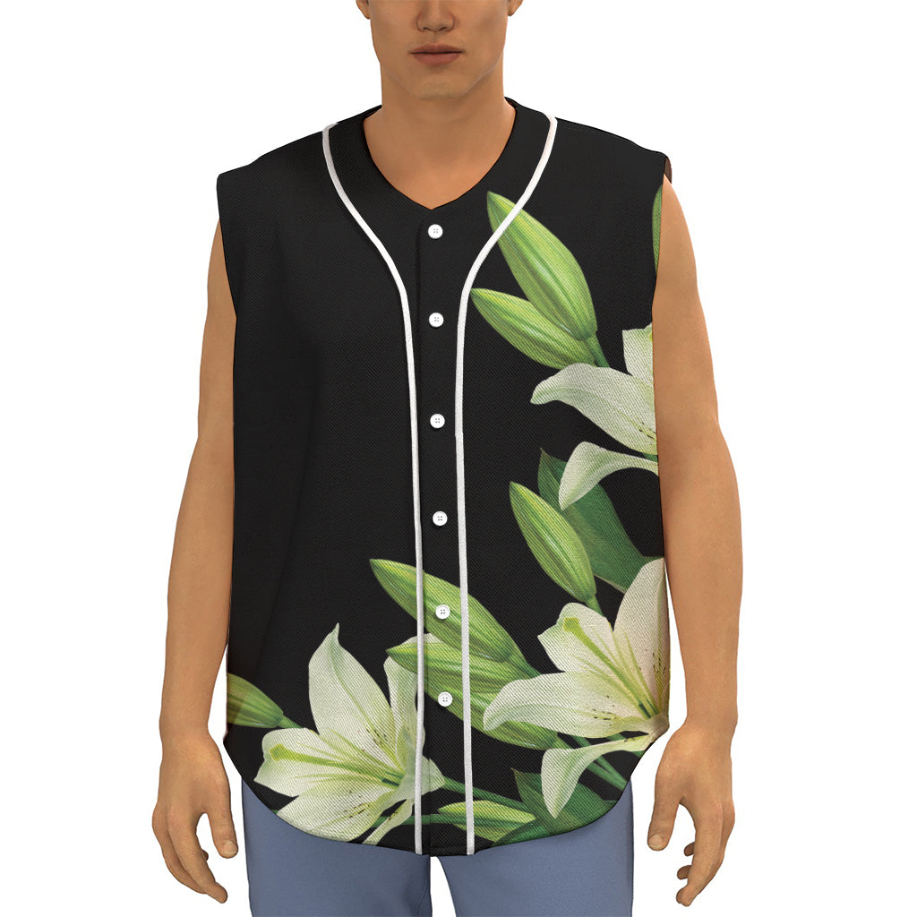 Lily Floral Print Sleeveless Baseball Jersey