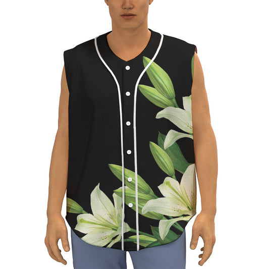 Lily Floral Print Sleeveless Baseball Jersey