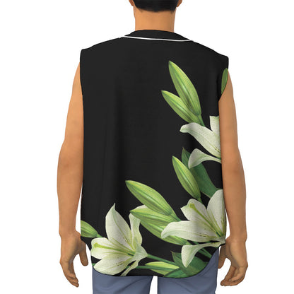 Lily Floral Print Sleeveless Baseball Jersey