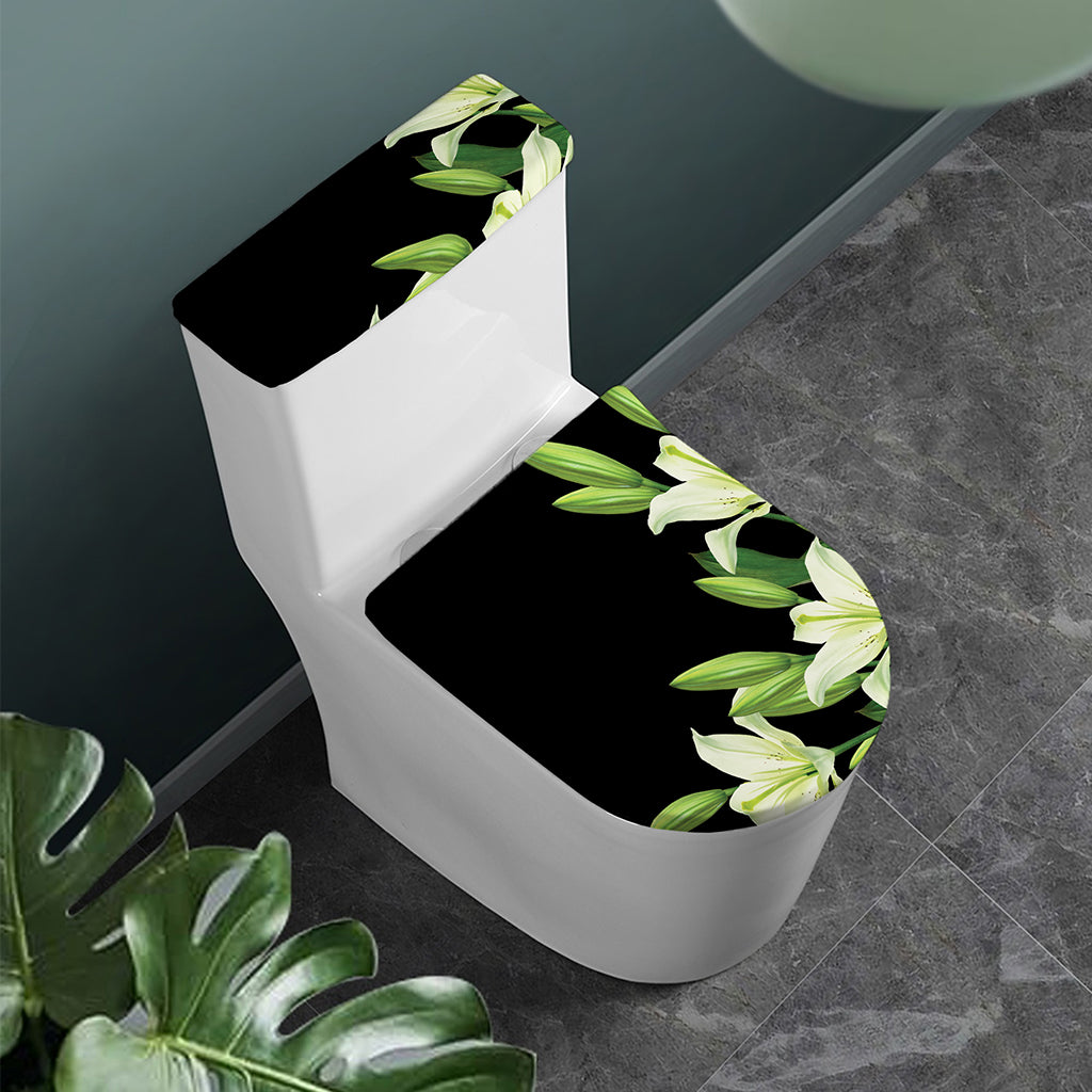 Lily Floral Print Toilet Lid And Tank Cover Set