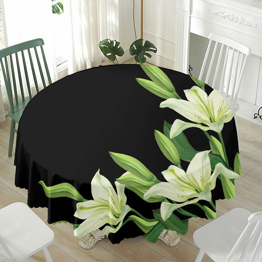 Lily Floral Print Waterproof Round Tablecloth