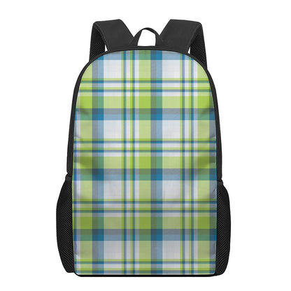 Lime And Blue Madras Plaid Print 17 Inch Backpack