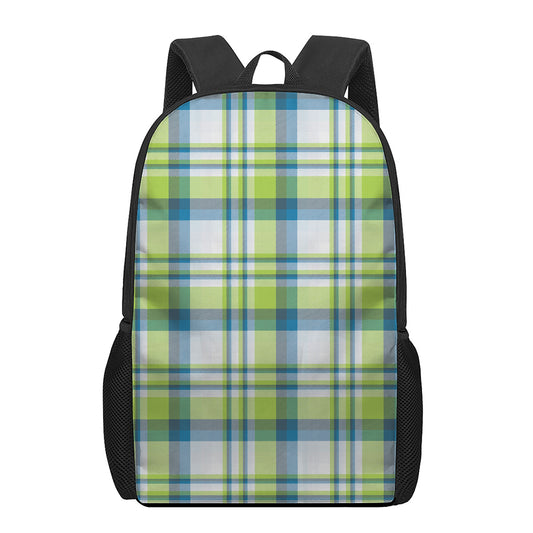 Lime And Blue Madras Plaid Print 17 Inch Backpack