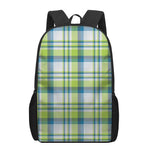 Lime And Blue Madras Plaid Print 17 Inch Backpack