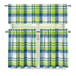 Lime And Blue Madras Plaid Print 3 Piece Kitchen Curtains