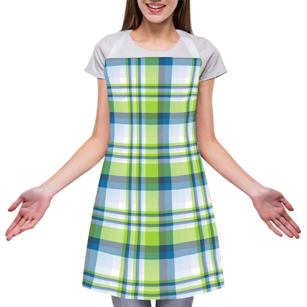 Lime And Blue Madras Plaid Print Adjustable Apron