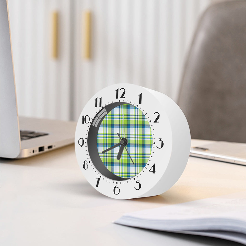 Lime And Blue Madras Plaid Print Alarm Clock