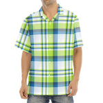 Lime And Blue Madras Plaid Print Aloha Shirt