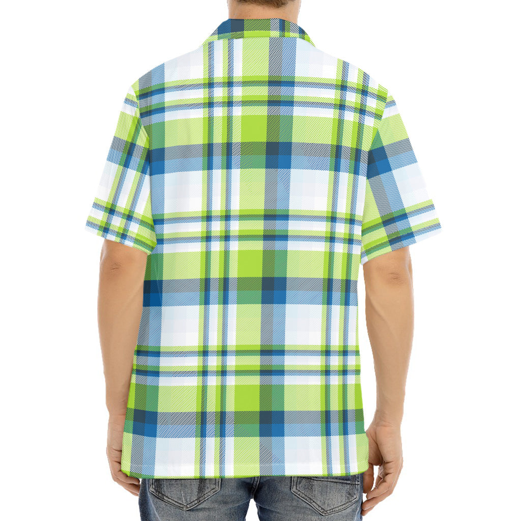 Lime And Blue Madras Plaid Print Aloha Shirt