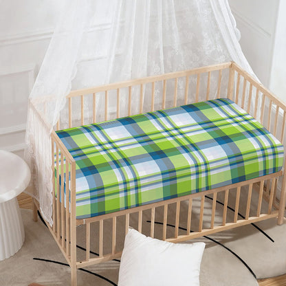 Lime And Blue Madras Plaid Print Baby Crib Sheet
