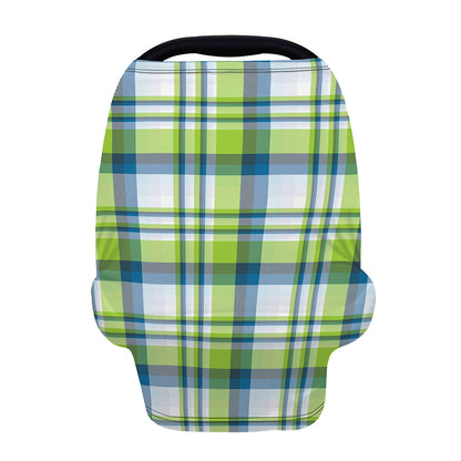 Lime And Blue Madras Plaid Print Baby Seat Cover