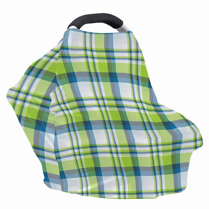 Lime And Blue Madras Plaid Print Baby Seat Cover