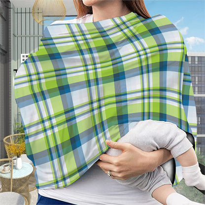 Lime And Blue Madras Plaid Print Baby Seat Cover