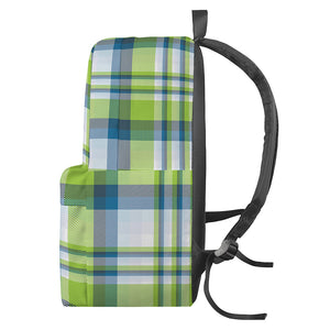 Lime And Blue Madras Plaid Print Backpack