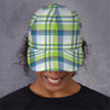 Lime And Blue Madras Plaid Print Baseball Cap