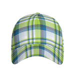 Lime And Blue Madras Plaid Print Baseball Cap