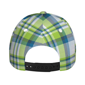 Lime And Blue Madras Plaid Print Baseball Cap