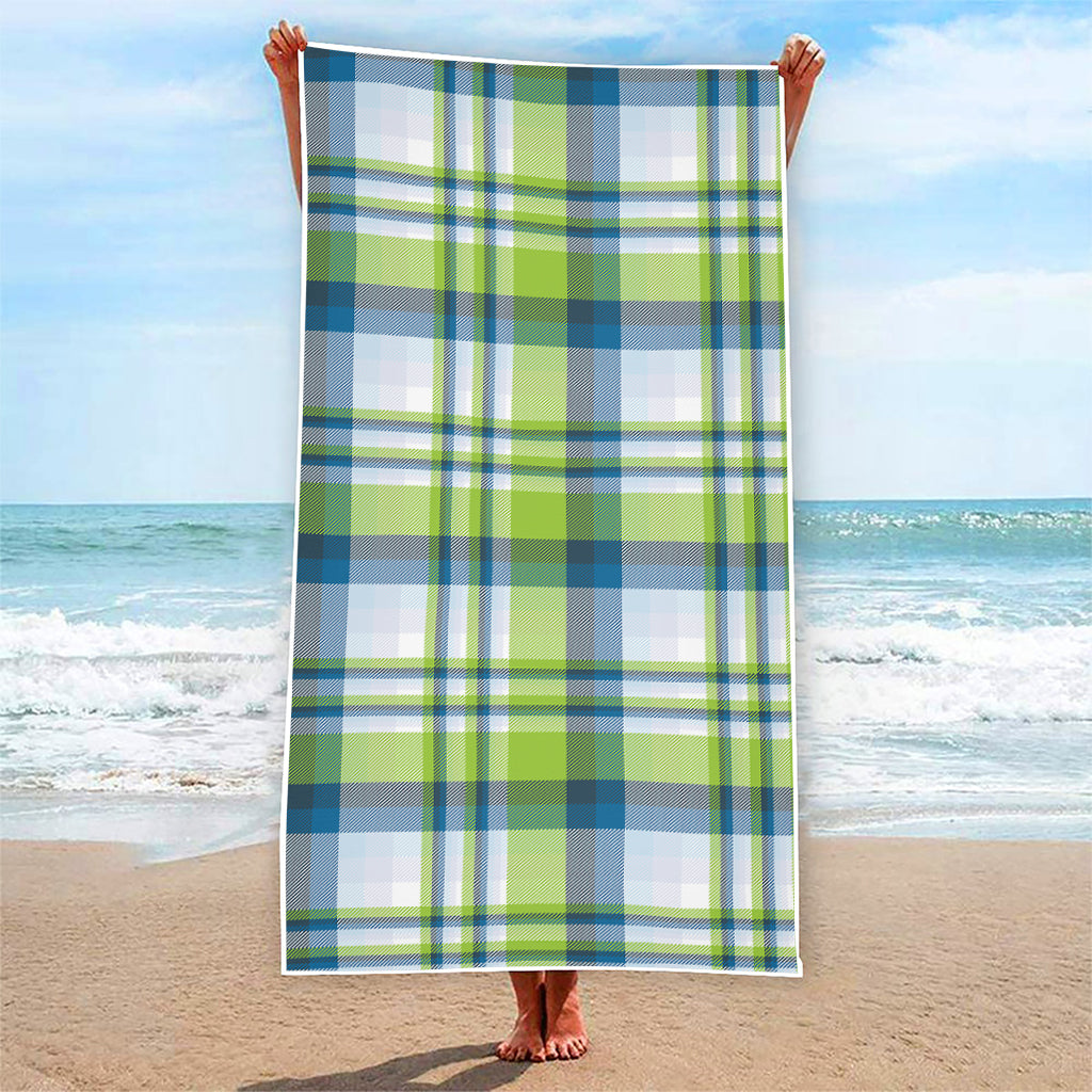 Lime And Blue Madras Plaid Print Beach Towel