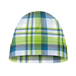 Lime And Blue Madras Plaid Print Beanie