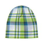 Lime And Blue Madras Plaid Print Beanie