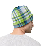 Lime And Blue Madras Plaid Print Beanie