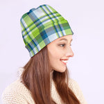 Lime And Blue Madras Plaid Print Beanie