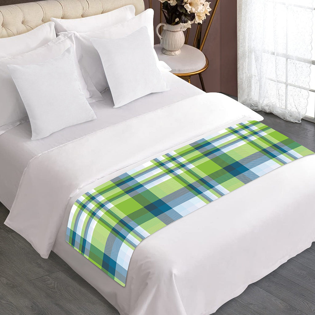 Lime And Blue Madras Plaid Print Bed Runner