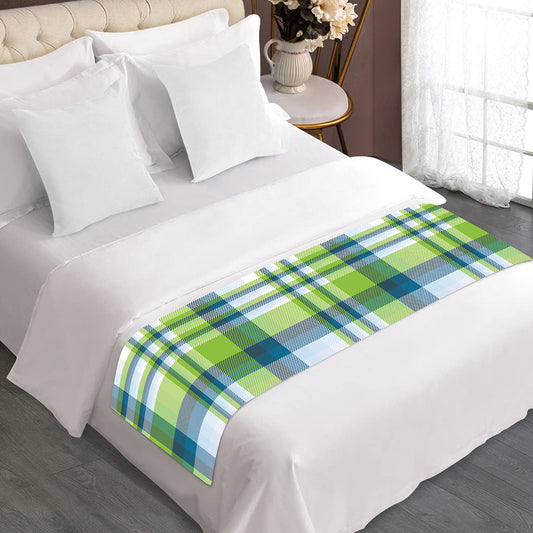 Lime And Blue Madras Plaid Print Bed Runner