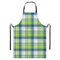 Lime And Blue Madras Plaid Print Bib Apron With Pocket