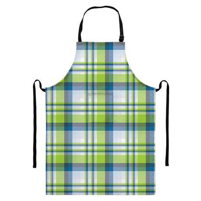 Lime And Blue Madras Plaid Print Bib Apron With Pocket