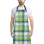Lime And Blue Madras Plaid Print Bib Apron With Pocket