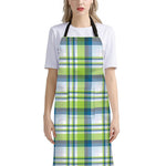 Lime And Blue Madras Plaid Print Bib Apron With Pocket