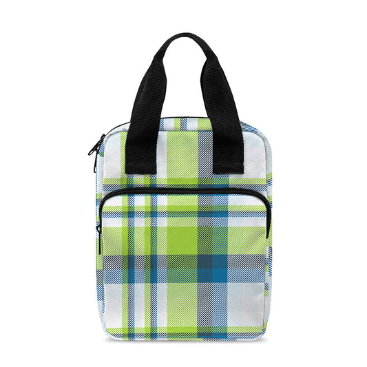Lime And Blue Madras Plaid Print Bible Tote Bag