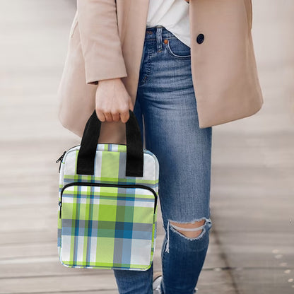 Lime And Blue Madras Plaid Print Bible Tote Bag