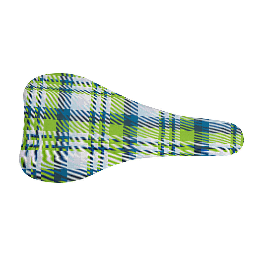 Lime And Blue Madras Plaid Print Bicycle Seat Cover