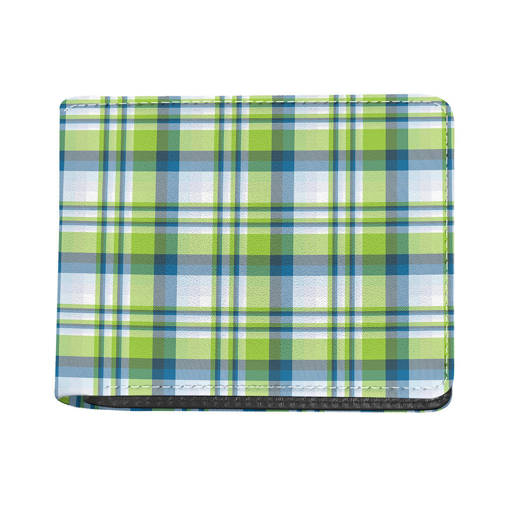 Lime And Blue Madras Plaid Print Bifold Wallet